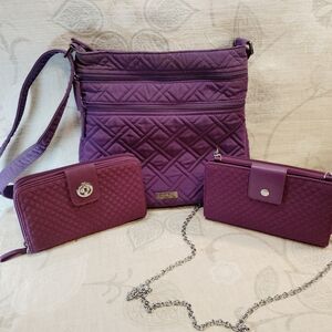 Vera Bradley Purple Quilted Crossbody Bag Trio